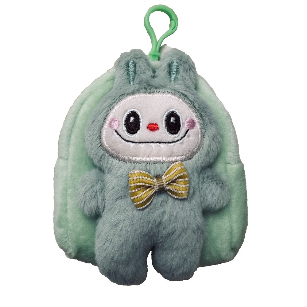Cute Plush Monster Coin Purse Keychain Mini Backpack Pouch Green Zip Bag NWOT